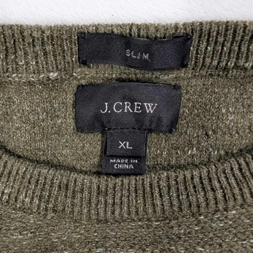 J. Crew Sweater‎ Slim Olive Green Garter Stitch Cotton Raglan | Mens XL